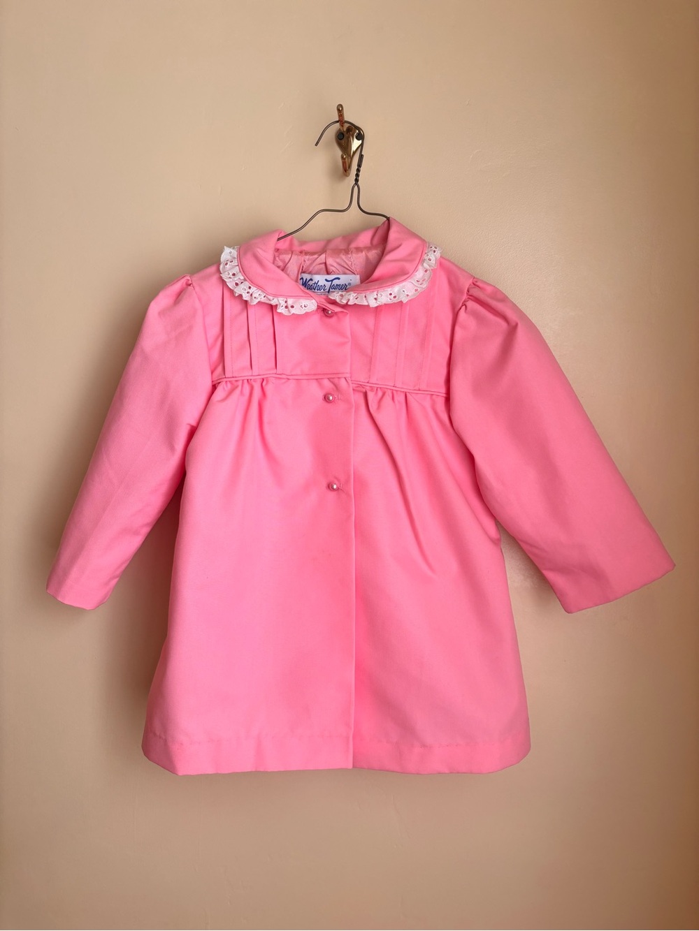 Vintage Pink Girls' Coat with Lace Collar 4T peter pan collar